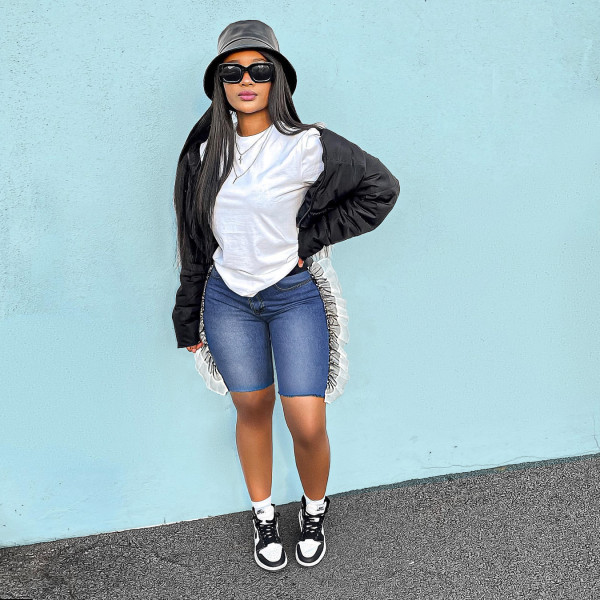 High waist mid-stretch fashionable design denim midpants women