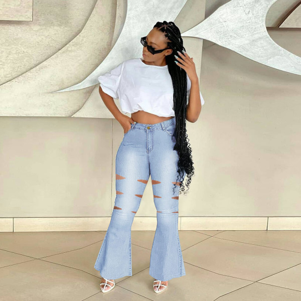 Women's plus size women's low stretch ripped bootcut jeans women