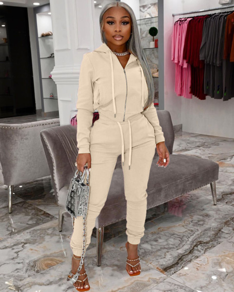 Fashion women's clothing de velvet fabric hooded zipper casual suit