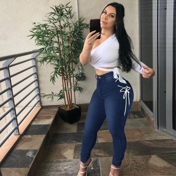 Slim jeans high-rise slim-fit jeans with straps