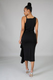 Solid color ruffled irregular dress