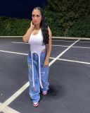 New style multi-pocket heart-shaped color print jeans flared pants women