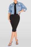 New casual women's denim jacket with ripped holes short slim fit