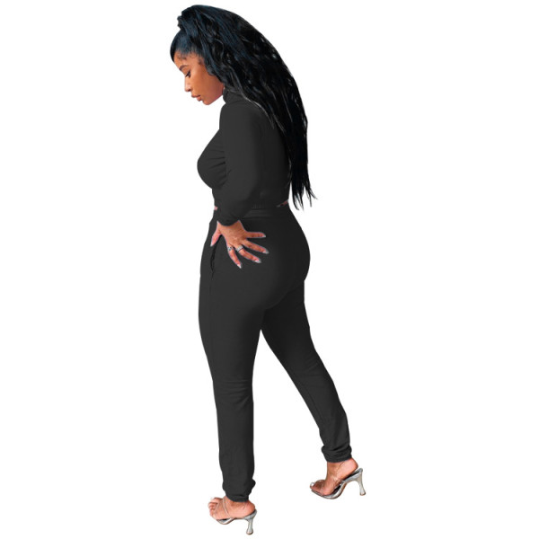 Women's autumn style solid color long-sleeved long-sleeved two-piece suit