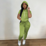 Women's spring and summer fashion sports sweater hooded logo short sleeve two-piece suit