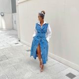 New style denim vest jacket suit collar denim dress long