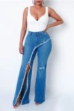 New style elastic ripped flared pants jeans women