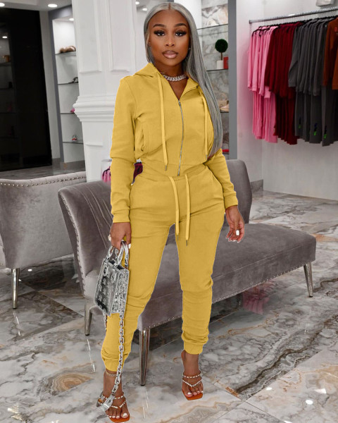 Fashion women's clothing de velvet fabric hooded zipper casual suit