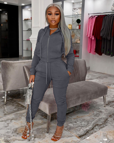 Fashion women's clothing de velvet fabric hooded zipper casual suit