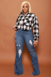 Plaid ripped pocket shirt top
