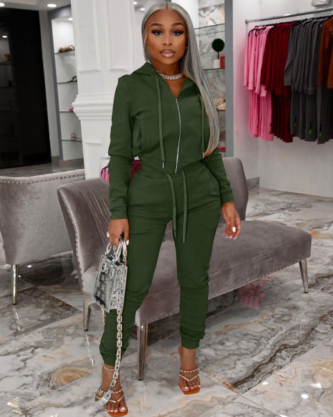 Fashion women's clothing de velvet fabric hooded zipper casual suit