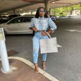 New style denim shirt women embroidered beading denim jacket