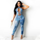 Women's sexy corset tie print jumpsuit