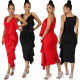 Solid color ruffled irregular dress