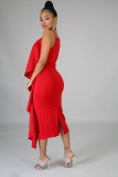 Solid color ruffled irregular dress
