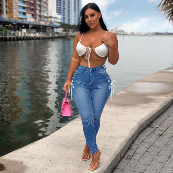 Slim jeans high-rise slim-fit jeans with straps