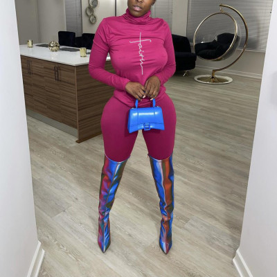 Sports tight-fitting letters printed autumn and winter long-sleeved high-neck women's suit