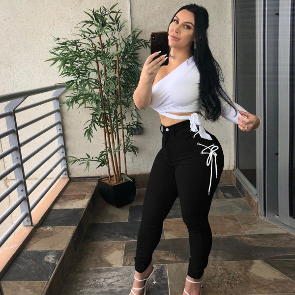 Slim jeans high-rise slim-fit jeans with straps