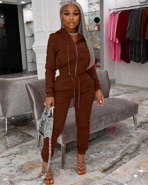 Fashion women's clothing de velvet fabric hooded zipper casual suit