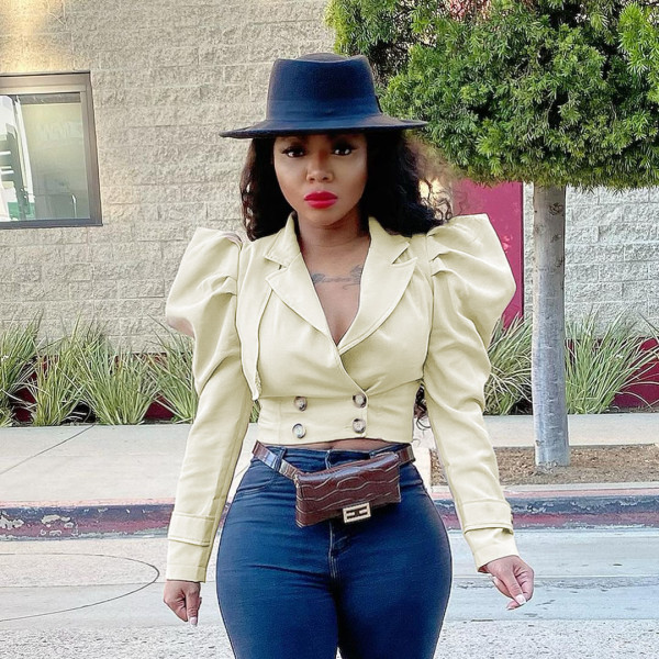 Women's temperament lapel waist short suit jacket all-match shirt