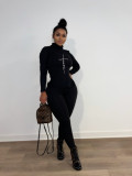 Sports tight-fitting letters printed autumn and winter long-sleeved high-neck women's suit