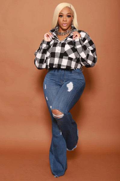 Plaid ripped pocket shirt top