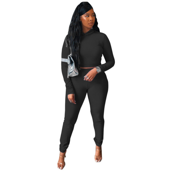 Women's autumn style solid color long-sleeved long-sleeved two-piece suit