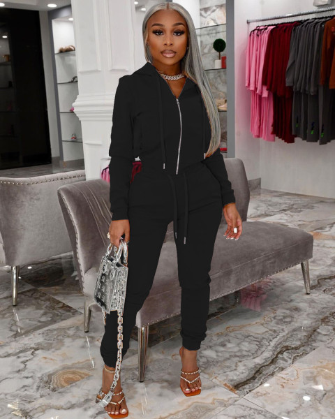 Fashion women's clothing de velvet fabric hooded zipper casual suit