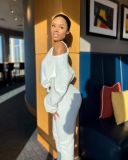 Plush oblique shoulder short three-piece sexy suit