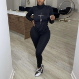Sports tight-fitting letters printed autumn and winter long-sleeved high-neck women's suit