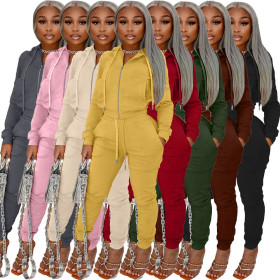Fashion women's clothing de velvet fabric hooded zipper casual suit
