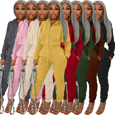 Fashion women's clothing de velvet fabric hooded zipper casual suit