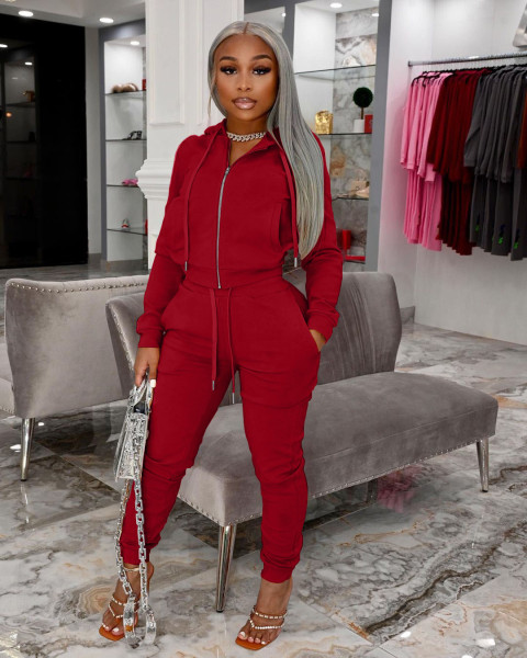 Fashion women's clothing de velvet fabric hooded zipper casual suit