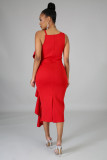 Solid color ruffled irregular dress