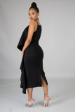 Solid color ruffled irregular dress