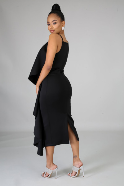 Solid color ruffled irregular dress