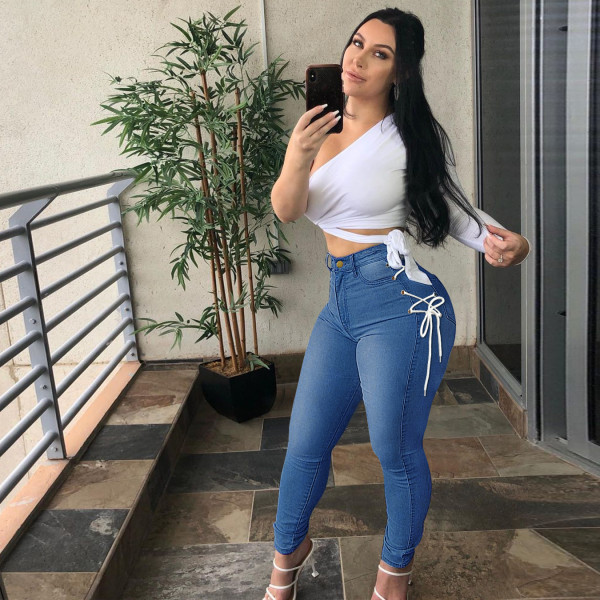Slim jeans high-rise slim-fit jeans with straps