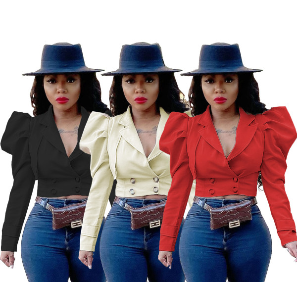 Women's temperament lapel waist short suit jacket all-match shirt