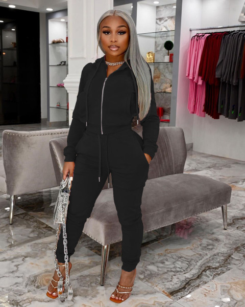 Fashion women's clothing de velvet fabric hooded zipper casual suit