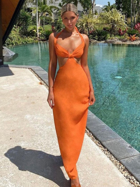 Halter halter strap dress feminine temperament mopping long skirt