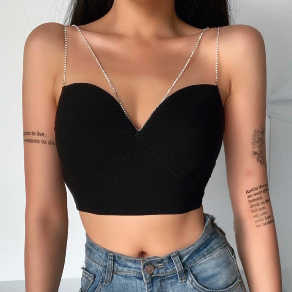 Flash diamond diamond chain tube top strap women fashion sexy lady style body shaping temperament base wrap top