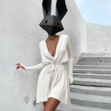 Autumn new style long-sleeved sexy strappy slim dress asymmetrical short skirt women