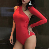 Sexy one-shoulder bodysuit street temperament commuter milk silk bottoming shirt