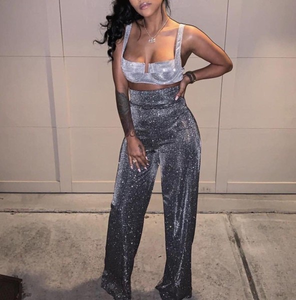 Silver shiny wide-leg pants women new loose high-waist catwalk catwalk trousers women