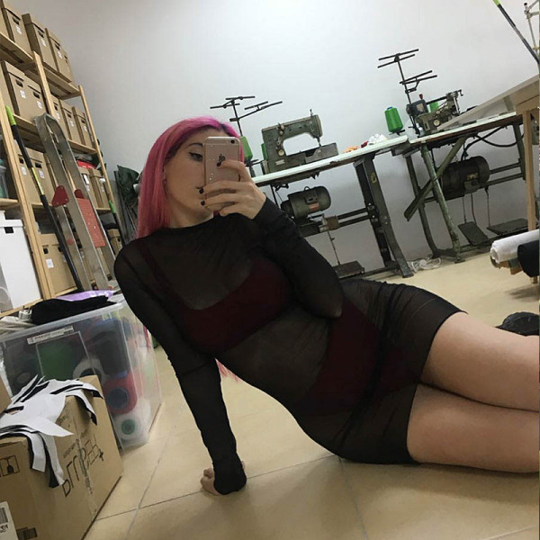 Net yarn dress sexy see-through net yarn long-sleeved hip-length revealing body skirt short skirt