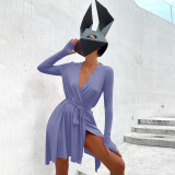 Autumn new style long-sleeved sexy strappy slim dress asymmetrical short skirt women