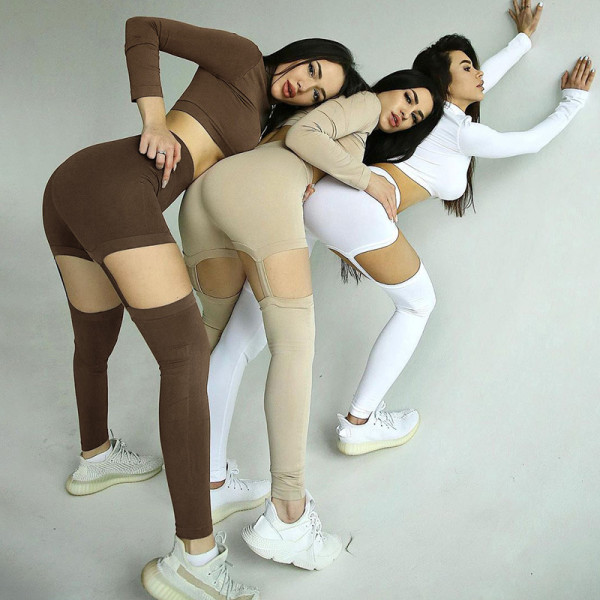 Autumn new sexy sports yoga leisure suit long sleeve cropped shorts suit
