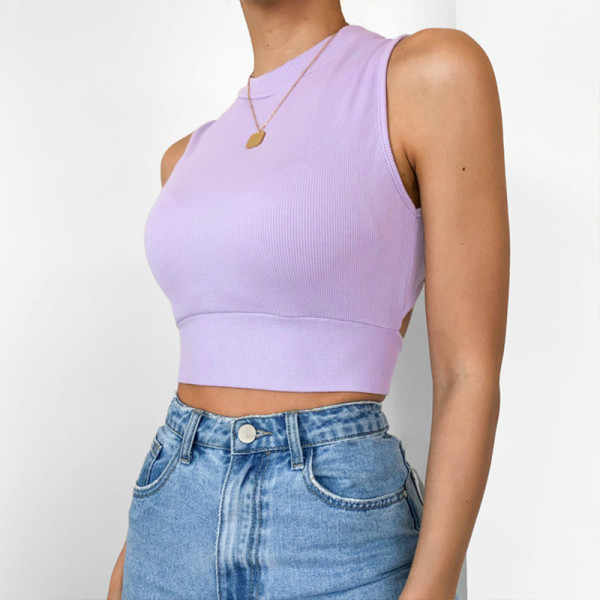 Halter cross tie bow tie women sweet sleeveless pullover round neck vest