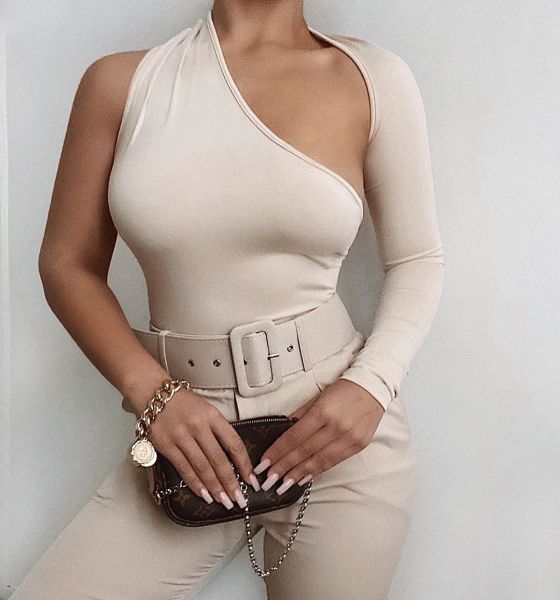 Sexy one-shoulder bodysuit street temperament commuter milk silk bottoming shirt