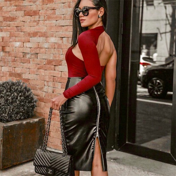 Sexy one-shoulder bodysuit street temperament commuter milk silk bottoming shirt